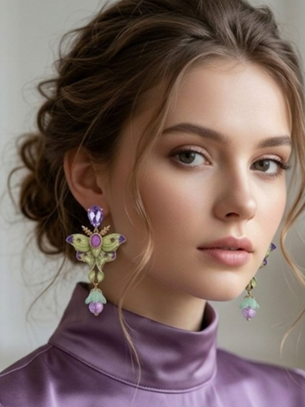 Enchanting Butterfly Earrings, Art Nouveau Fairycore Jewelry, Pistachio Lavender